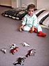 Ekin plays with her animals.
